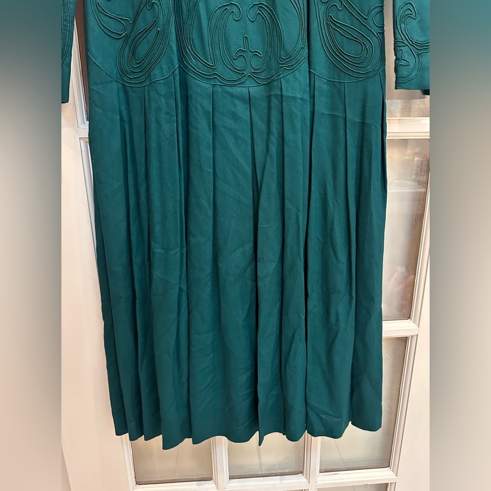 Vintage Talbots Emerald Teal Paisley Long Sleeve Midi Dress Women’s Size 12 P - Picture 8 of 12